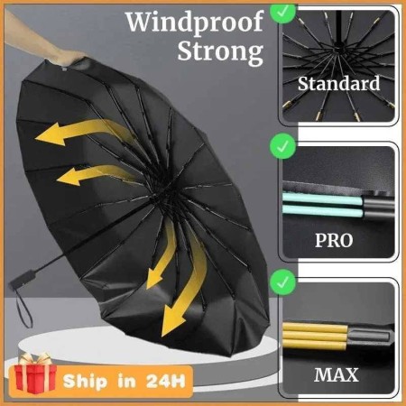 ১৬ সিক Heavy Duty Auto Fold Premium BMW Umbrella – Strong Wind Resistant & UV Protection